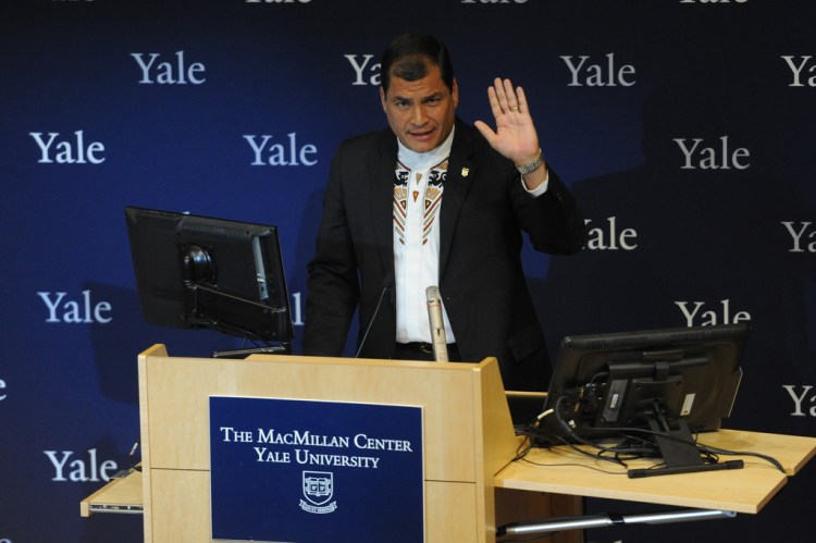 Presidente  Correa en Conferencia en la Universidad de Yale (Abril, 2014).  Foto: Mauricio Muñoz E.